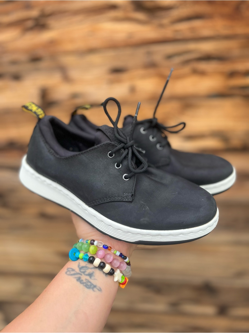 Dr. Martens | Unisex Solaris Leather Black Lace-Up Sneakers Men 6 Women 7